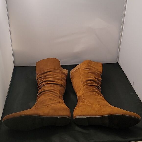 BRAND NEW HE WOMEN' WIDE CALF FAUX FUR SLOUCHY LOW HEEL SIDE ZIP KNEE HIGH BOOTS - Picture 5 of 13